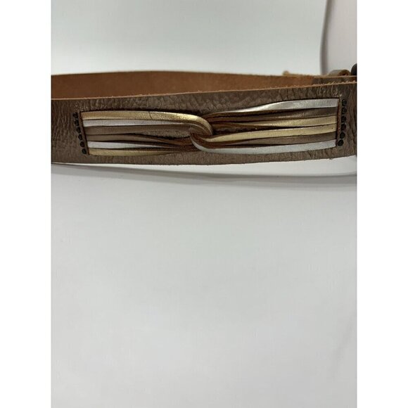 Fossil Leather Belt Metallic Gold Silver Copper Medium Adjustable Cowgirl Boho - Picture 4 of 14